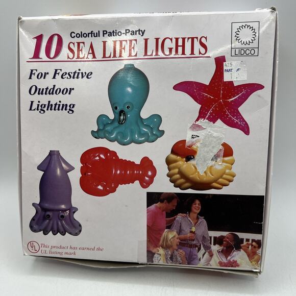 Vtg 10 String Lights Patio Camper RV Beach Ocean Nautical Octopus Crab Squid - Picture 6 of 7